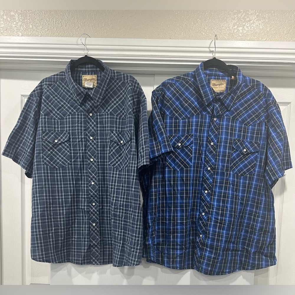 Wrangler Men's Casual Plaid Shirts - Blue and Black